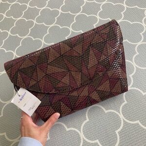 Versani Burgundy and Brown Geometric Clutch